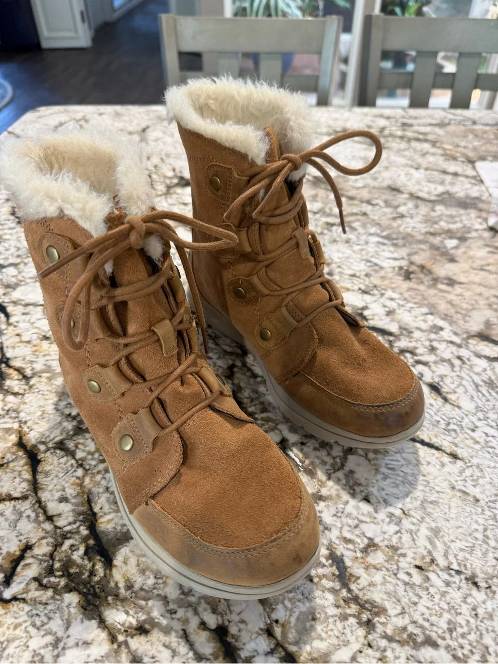 Sorel Women’s Explorer Joan Waterproof Winter Boot in Camel Brown Size 9